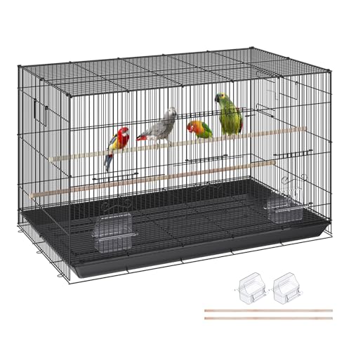 VEVOR Cage à Oiseau, 76x46x45,5 cm Cage à Oiseaux en Métal avec Poignée Latérale Portable Porte Sécurisée Plateau Détachable Perchoirs Mangeoires pour Petits Oiseaux Perruches Calopsittes Perroquets