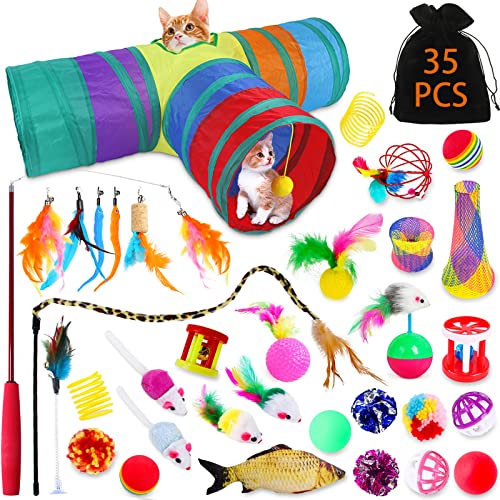 Kit de Jouets Interactifs pour Chats – 35 Pièces avec Tunnel, Poisson, Souris, Plume, Balle, Bâton Drôle – Jeux pour Chaton