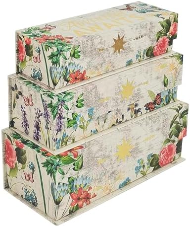 VOTUM Set of 3 Nesting Hinged Lid Storage Boxes - Decorative Stackable ...
