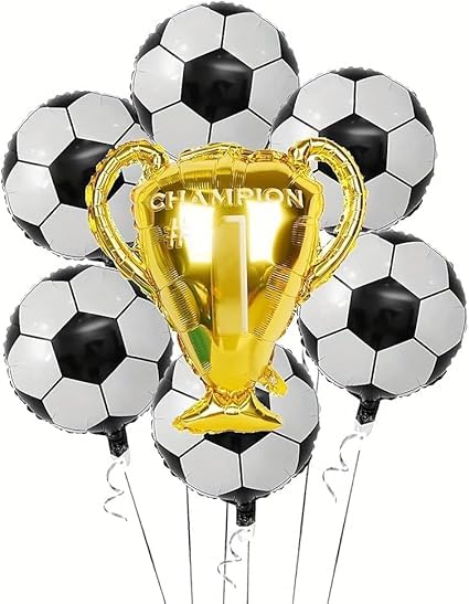 Football Balloons Set - 7pcs Durable PVC Soccer Party Decorations with Trophy & Ball Designs, Helium Compatible for Birthday, World Cup Celebrations