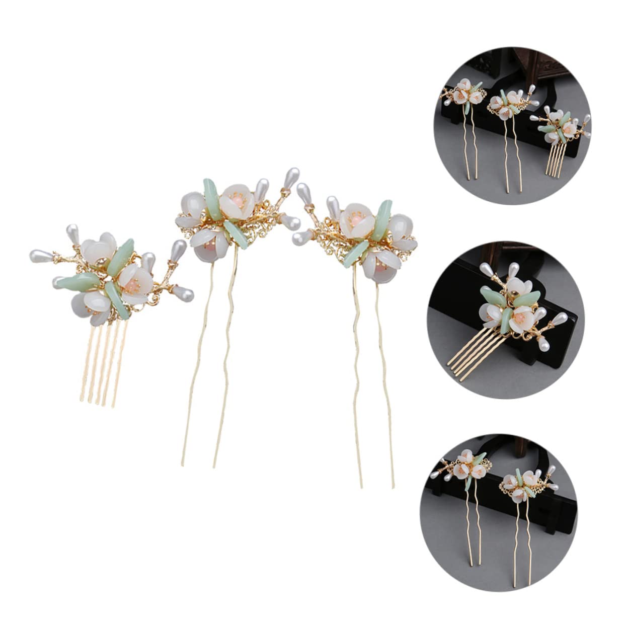 FOMIYES 12piezas Horquillas De Flores Perlas Peina De Pelo y Pin De Moño Accesorios De Cabello De Estilo Chino Para Mujeres y Niñas