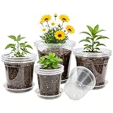 Hemikaki 4/5/6/7 Inch 20 Pack Clear Nursery Pots with Drainage and Saucer，Plastic Nursery Pots for Succulents Transparent Variety Pack Plastic Plant Pot Seed Starter Pots Flower Pots