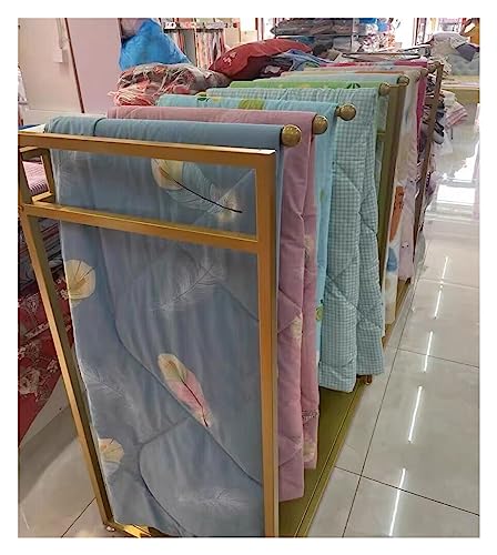 Shelf Quilt Rack Stand for Bedroom/Laundry/Living Room, Free Standing Fabrics Curtains Scarf Hanging Shelf with 5 6 8 Swivel Bars, Gold Iron Frame (Gold 6 Hanging Rods)