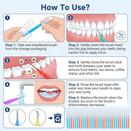 Image of 100 Pcs Interdental Brushes, 4 Sizes Braces Flossers for Cleaner Braces Brush Soft Dental Brushes Toothpicks Dental Floss Picks Dental for Braces Oral Cleaning(4 Colors)