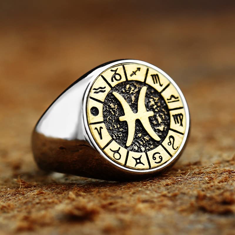 Image of Unisex 12 Constellation Zodiac Sign Signet Ring | Stainless Steel, Hip Hop Sign Signet, Horoscope Astrology Jewelry, Birthday Gift