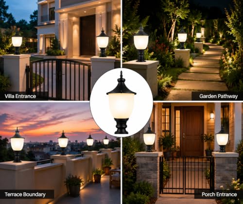 Image of SINOMAN Outdoor Gate Pillar Light | Metal & PVC Waterproof Post Lamp | Black Decorative Outdoor Garden Light for Boundary Wall, Entrance Gate, Balcony, Terrace & Villa(Without Bulb)