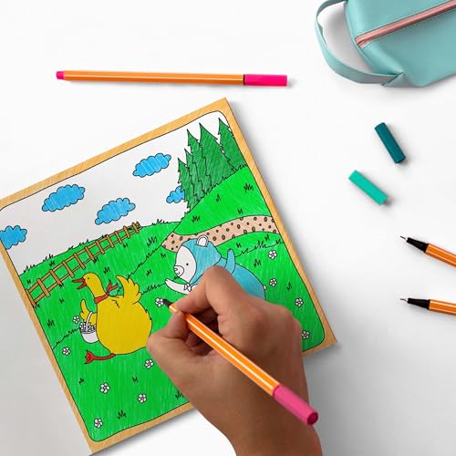 Lindo cartão de felicitações para colorir DIY - Ganso e porco correndo pelos campos - Presentes pers