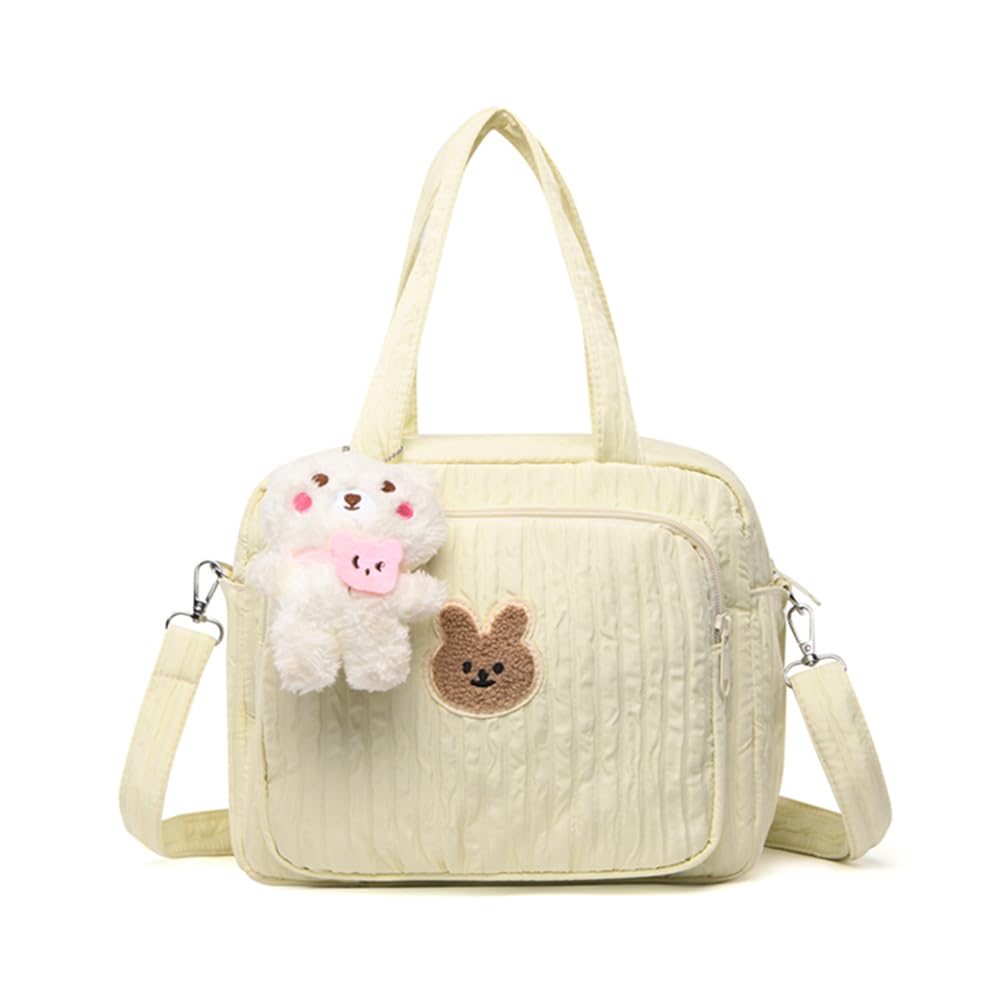 Cute Mommy Diaper Tote Bag for Prams with Pendant, Multifunctional Nappy Changing Bag with Adjustable Strap for Weekend Travel & Maternity Needs (Yellow)