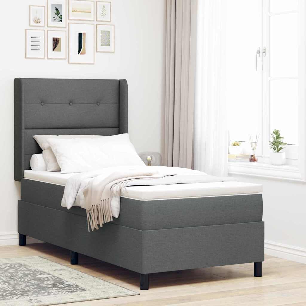 Cama con somier LED gris oscuro con cabecero, 80 x 200 cm, tela, cama de madera maciza con somier y colchón, tiras LED RGB, cabecero ajustable, cama individual compacta para dormitorio