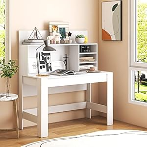 Giantex White Computer Desk with Bookshelf, 48" Home Office Writing Desk with Anti-Tipping Kits & Cable Management Hole, Modern Study Table Workstation for Small Space Bedroom Giantex White Computer Desk with Bookshelf 48 Home Office Writing Desk with Anti Tipping Kits Cable Management Hole Modern Study Table Workstation for Small Space Bedroom