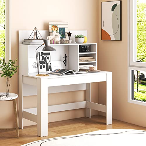 Giantex-White-Computer-Desk-with-Bookshelf-48-Home-Office-Writing-Desk-with-Anti-Tipping-Kits-Cable-Management-Hole-Modern-Study-Table-Workstation-for-Small-Space-Bedroom Giantex White Computer Desk with Bookshelf 48 Home Office Writing Desk with Anti Tipping Kits Cable Management Hole Modern Study Table Workstation for Small Space Bedroom