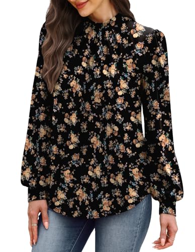 Image of WIHOLL Long Sleeve Shirts for Women Mock Neck Tops Pleated Front Blouses Dressy Casual Spring Fall Clothes 2026 Fashion