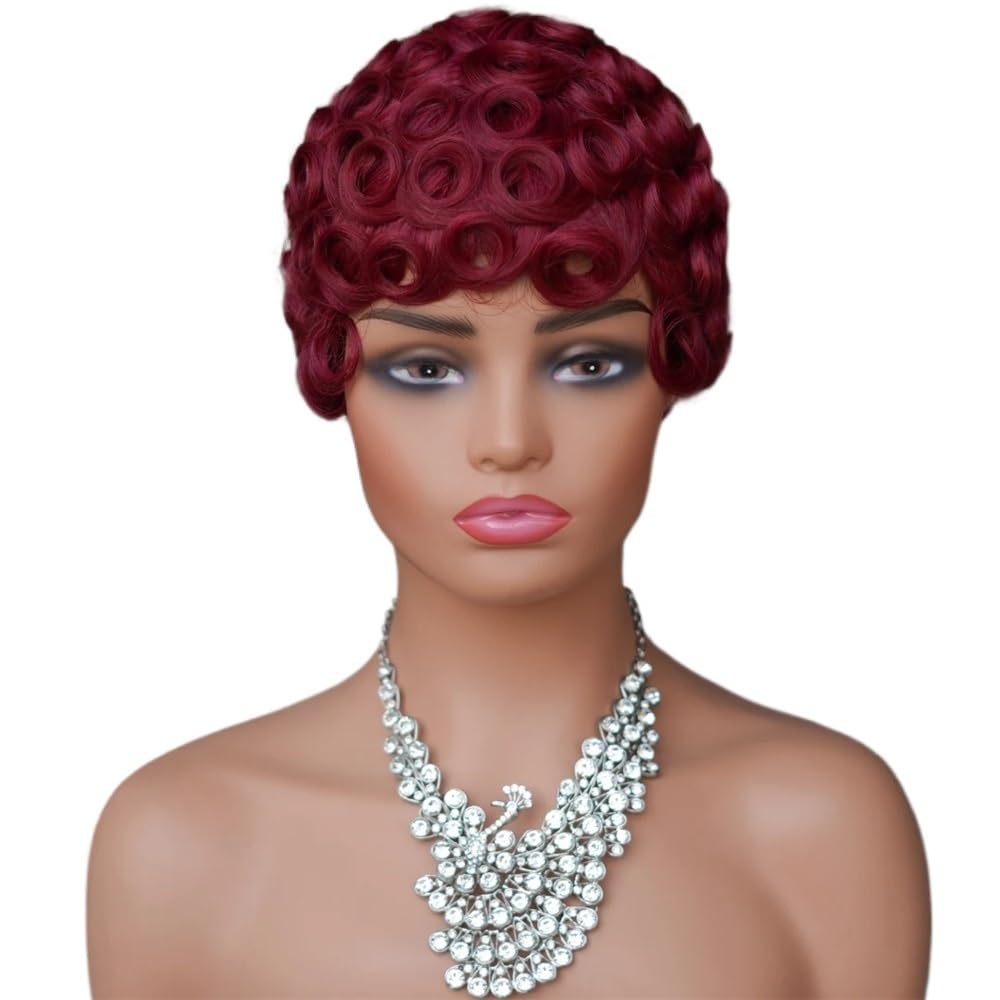 Perruque pixie courte bouclée solution volume cheveux fins humains 6 pouces - 7