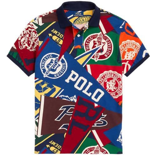 Image of Polo Ralph Lauren Classic Fit Pennant Mesh Polo Shirt (Patchwork /Pennant,L), Large