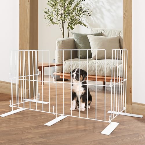 YORWHIN Short Puppy Gate - 17 Inch Height, Free Standing, Expands Up to 48 Inches, Indoor/Outdoor, Step Over Pet Fence for Small Dogs