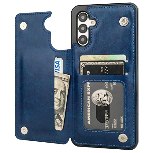 Étui portefeuille compatible avec Samsung Galaxy A13 coque durable antichoc bleue