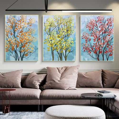Peinture de paysage pour chambre : affiche arbres colorés en toile aquarelle 40x60cm