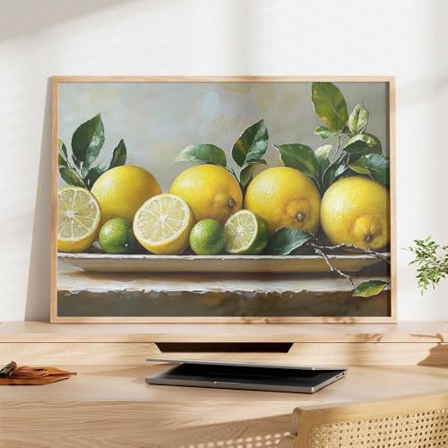 Affiche de feuilles de citrons pour salon moderne chic