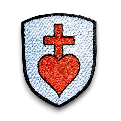Escudo de escudo bordado de corazón sagrado Vendéen Guerra de vendeada – Corazón sagrado de Jesús – Parche bordado con espalda de Scratch – 8 x 6,4 cm