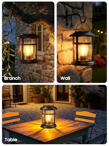 Image of Solar Lantern Outdoor Waterproof, 4 Pack Bright Hanging Solar Lights for Outside Decorative, Upgraded Solar Powered Lanterns LED Lighting for Garden Patio Porch Decor Gifts (Warm Light)