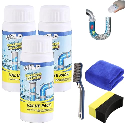 Wild - Limpiador de fregadero y drenaje, limpiador de desagües y fregaderos salvajes, limpiador de tuberías W-ild, espuma desbloqueadora de tinta S, para cocina, baño, inodoro, ducha (3 piezas)