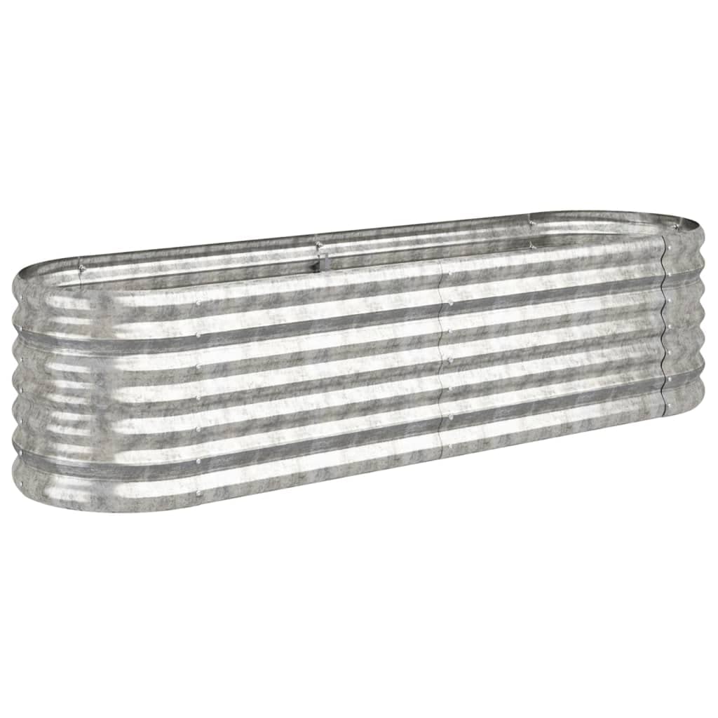 vidaXL Garden Raised Bed - Powder-coated Steel Oval Planter, 152x40x36 cm, Weather-resistant Silver Flower Box for Outdoor Gardening