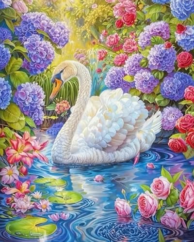 Kit complet de broderie point de croix imprimé 11CT avec motif cygne fleuri 40x50 cm
