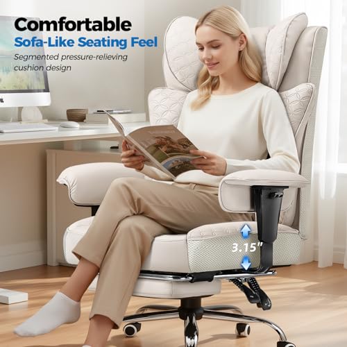 Image of GTPLAYER Big and Tall Office Chair, Wide Ergonomic Gaming Chair with Deluxe Embossing Designed Leather with Foot Rest,150Reclining Adjustable Soft Armrests Pocket Spring Back Support and Pillow