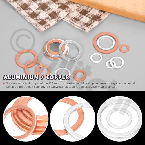 Image of Hilitchi 160Pcs 16 Sizes Oil Drain Plug Gasket Assortment, M6 M8 M10 M12 M14 M16 M18 M20 Oil Crush Washers Sealing Washers Aluminum Copper Flat Washers for Most Automotive