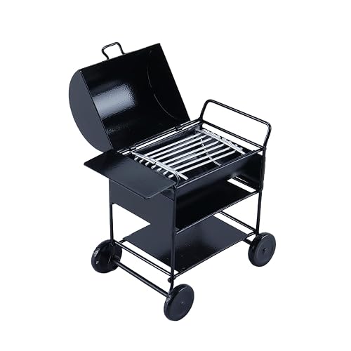 Orivin 1/12 Scale Dollhouse Miniature BBQ Grill Iron Oven Miniature Kitchen Prop Model with Cart Model