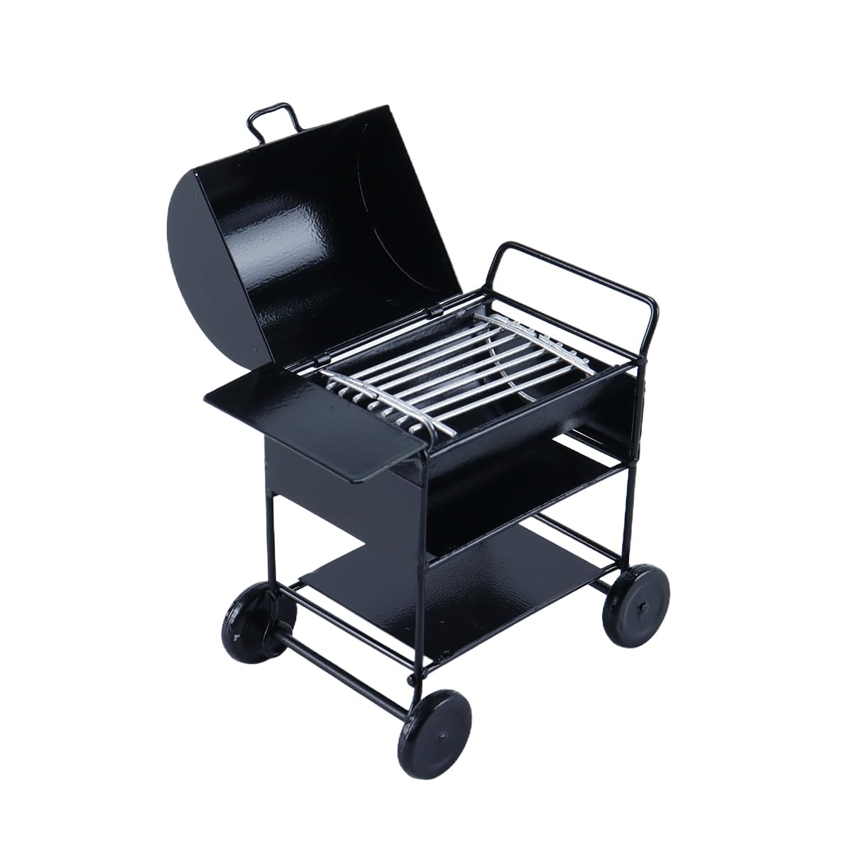 Orivin 1/12 Scale Dollhouse Miniature BBQ Grill Iron Oven Miniature Kitchen Prop Model with Cart Model
