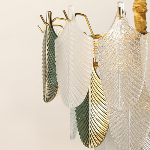 Image of Harold Electricals Gratus Luxe White Glass Leaf Chandelier | Modern Chandelier Light Fixture for Living Room, Bedroom, Kitchen Island, Hotel & Entryways - 20 Inch Dia, Warm White (Bulb Included)