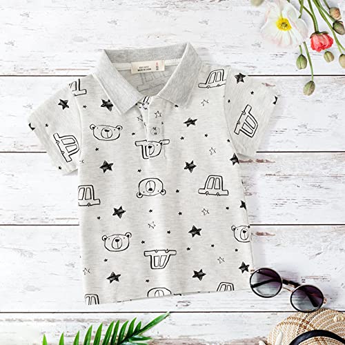 Toddler Boys Polo Shirt Short Sleeve Pattern Shirts Cute Print Tops for Kids Cozy Collared Neckline Button Front Tees3