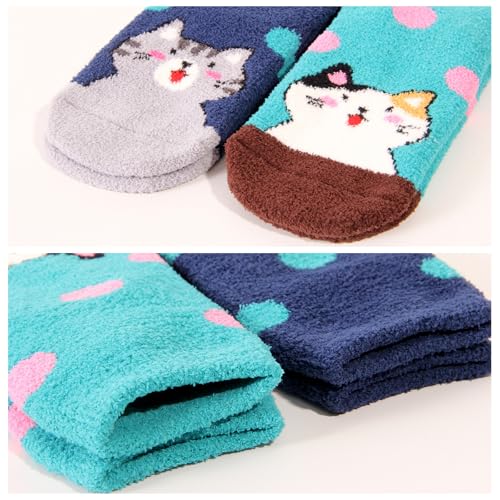 Fun Cute Dog Cat Fuzzy Socks for Women Adults Girls Winter Fluffy Soft Warm Cozy Slipper Socks Christmas Holiday Gift2