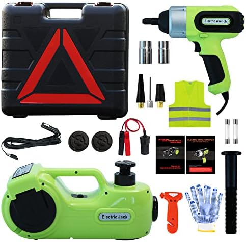Simtamy Electric Car Jack Kit 5 Ton(11,000lb) 12V Hydraulic Jack with Electric Impact Wrench, Tire Inflator and LED Light, Portable Emergency Car Lift Tire Change Tools
