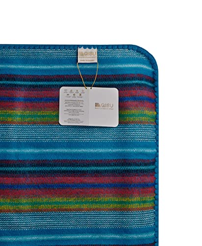 Image of QISU Alpaca Wool Blanket Throw | Large, Beautiful, Warm, Variegated | 85 x 65 inches | Ultra-Soft, Hypoallergenic and Breathable | Non-Itchy or Scratchy Fabric (Blue Variegated)