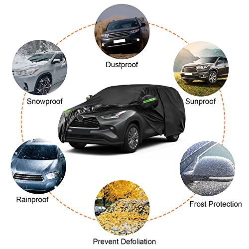 Image of 6 Layers Waterproof Car Cover Replace for 2008-2026 Toyota Highlander | All Weather Car Cover with Cotton Liner, Zipper Door, Windproof Bands for Snow Rain Dust Protection