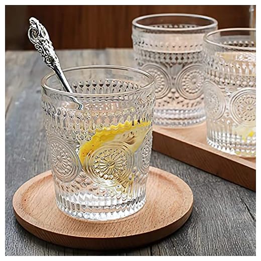 KELVEE Glass Embossed Designed Romantic Premium Tumbler Water Glasses Perfect for Drinking Whiskey, Juice, Beverages, Beer, Cocktail - Set of 6, Transparent