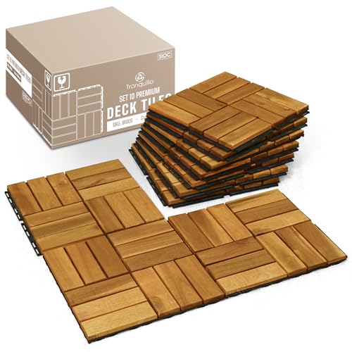 Interlocking Deck Tiles, 10 Pcs Patio Tiles Covers 10 Sq.Ft, Golden