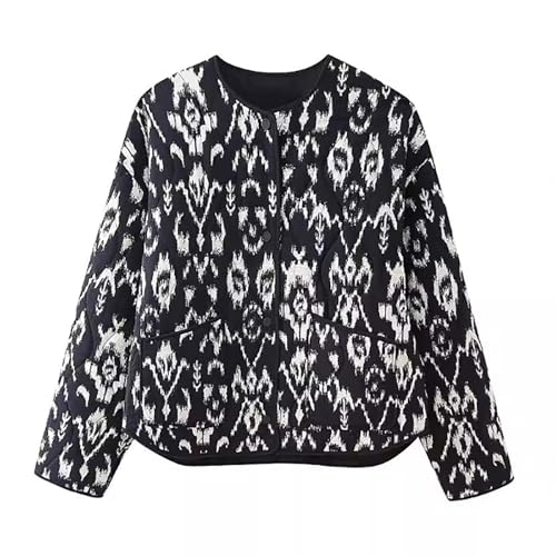 Chaqueta de invierno para mujer de cuello redondo de moda Abrigo de invierno Chaqueta acolchada con botón a presión Chaqueta gruesa cálida de plumón de manga larga Chaqueta acolchada de algodón ligero