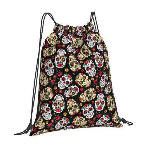 Rose Sugar Skull Bags Backpack Drawstring Bag Gym Bag Travel Hiking Beach 16X14 In2