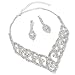 Silver Crystal Rhinestone Teardrop Dangle Earrings & Braids Accented Necklace Jewelry Set