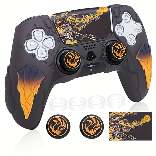 Image of DEADSKULL PS5 Remote Silicone Sleeve - Thunder Edition Themed Anti-Slip Protective Cover Case Compatible with PlayStation 5 DualSense Controller (Black & Yellow)