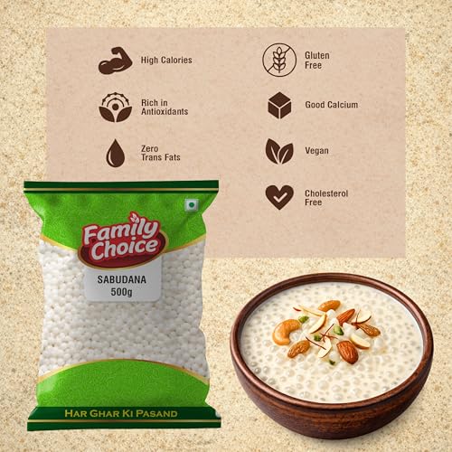 Image of Family Choice Sabudana 500g | Premium Quality Tapioca Pearls | Ideal for Vrat, Khichdi & Fasting Recipes | Non-Sticky Cooking | Hygienically Packed | Free Sample Included