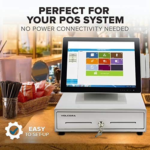 Volcora 16" Push Open Cash Register Drawer For Point Of Sale (Pos) System, White Heavy Duty Till With 5 Bills/8 Coin Slots, Key Lock And Double Media Slots #TOP6