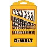 DEWALT Drill Bit Set 29 Pc Black and Gold, High Speed Steel, Split Point, Black Oxide Coating, Optimized Helix, Stronger Core Bit Set for Drill (DWA1189)