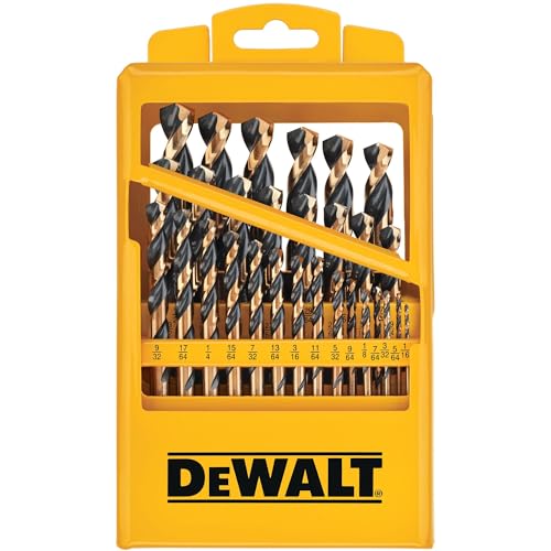 DEWALT Drill Bit Set 29 Pc Black and Gold, High Speed Steel, Split Point, Black Oxide Coating, Optimized Helix, Stronger Core Bit Set for Drill (DWA1189)