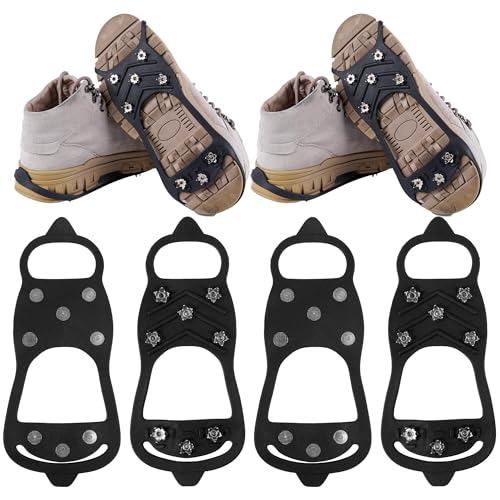 Image of 2 Pairs Non Slip Gripper Spike Ice Traction Cleats Walk Traction Cleat Durable Ice Snow Grips for Shoes, Boot with 8 Steel Studs Crampons (Large: Women (10-11.5) / Men (8.5-10))