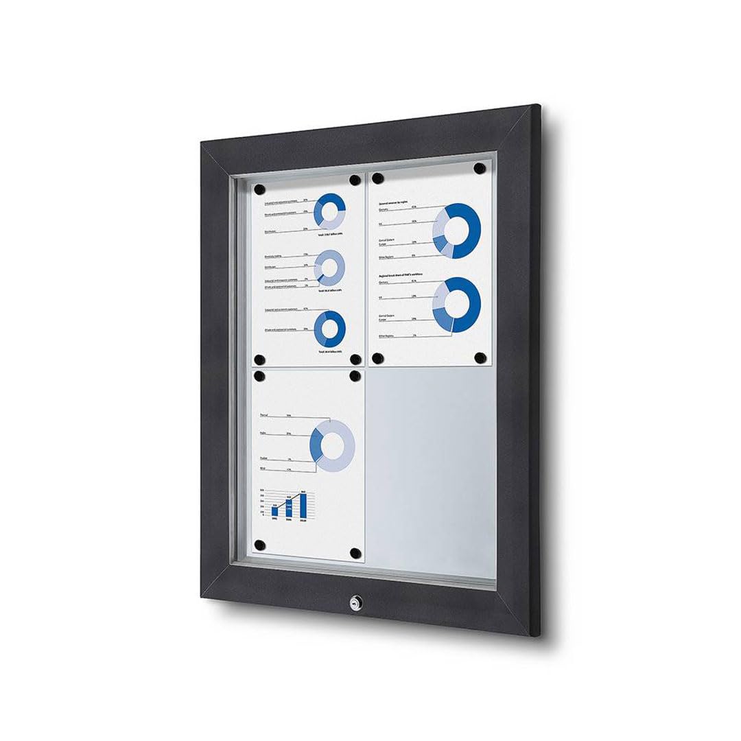 Danieli Store | Tablón Certificado para Exterior IP56, Vidrio de Seguridad, Hermético y Resistente al Fuego | Tablón de Aluminio, Magnético para Exterior con 2 Llaves | Para Paredes (4 x A4)