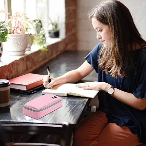 ProCase Pencil Case for Girls Boys School Students, Office School Stationery Holder Stationery Storage Pen Bag Desk Organizer with Double Zipper, Portable Pencil Pouch for School Office -Pink